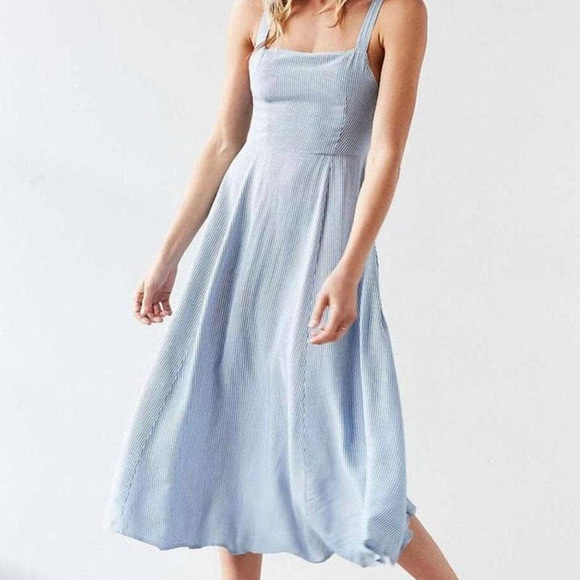 silence + noise Dresses & Skirts - Silence + Noise Crisscross Back Blue White Striped Women's Midi Length Dress 4